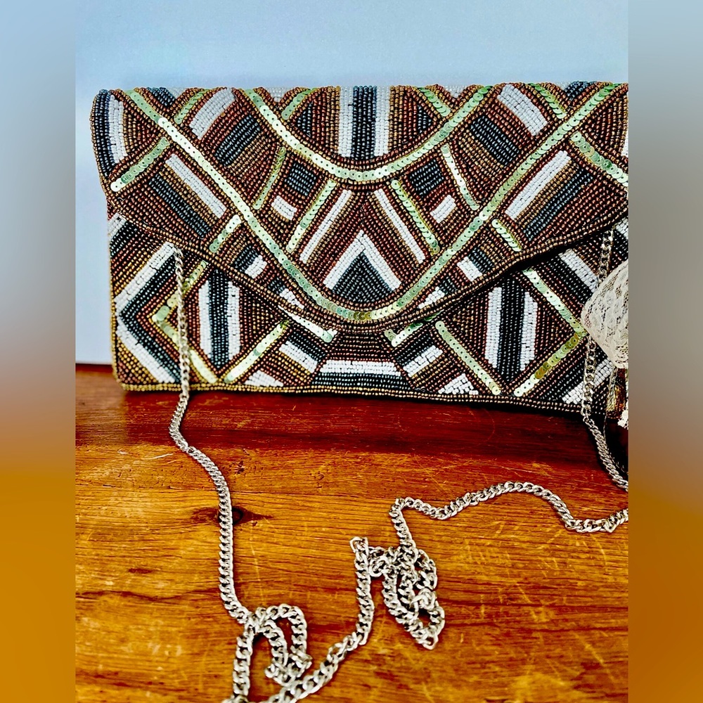 Vintage front Seed Beads with Geometric Pattern crossbody bag